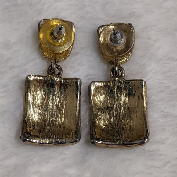 Vintage 1980's Pink & Gold Square Enamel Pierced Earrings - Picture 7 of 9